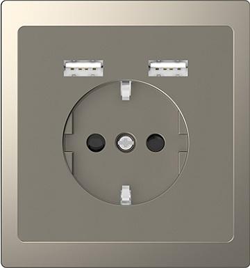 Merten D-Life outlet with double USB charger (nickel metallic)